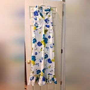 Floral Print Fabric with Blue and Green Flowers